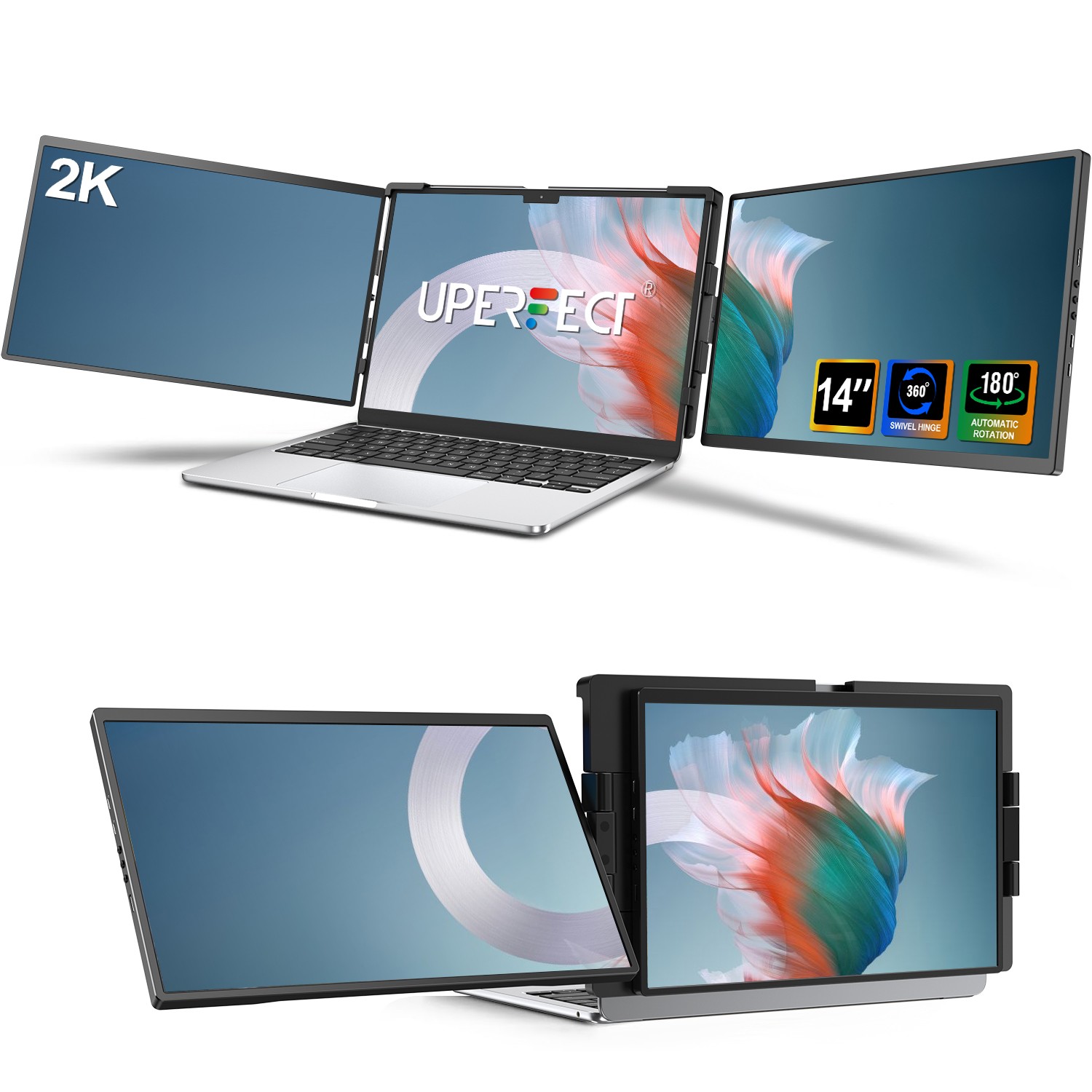 UPERFECT Triple Dual Monitor 14" 2240x1400 Laptop Monitor Extender Business