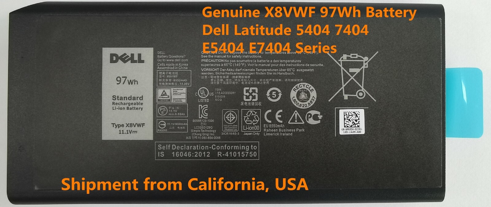 Genuine X8VWF 4XKN5 CJ2K1 Battery For Latitude 14 5404 7404 5414 Series YGV51