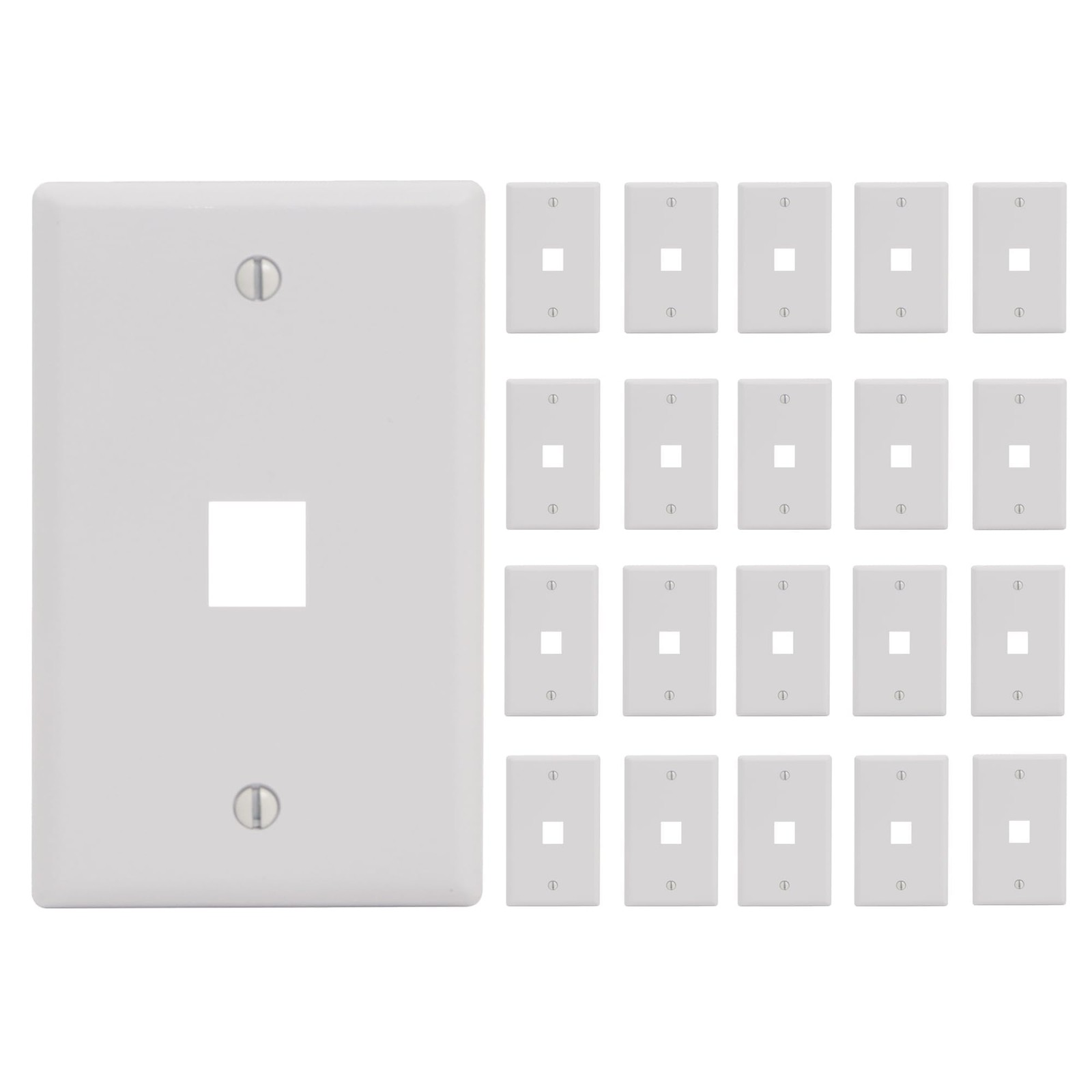 25 Pack White Wall Plate Single Gang Outlet Box For Ethernet Voice Data Video
