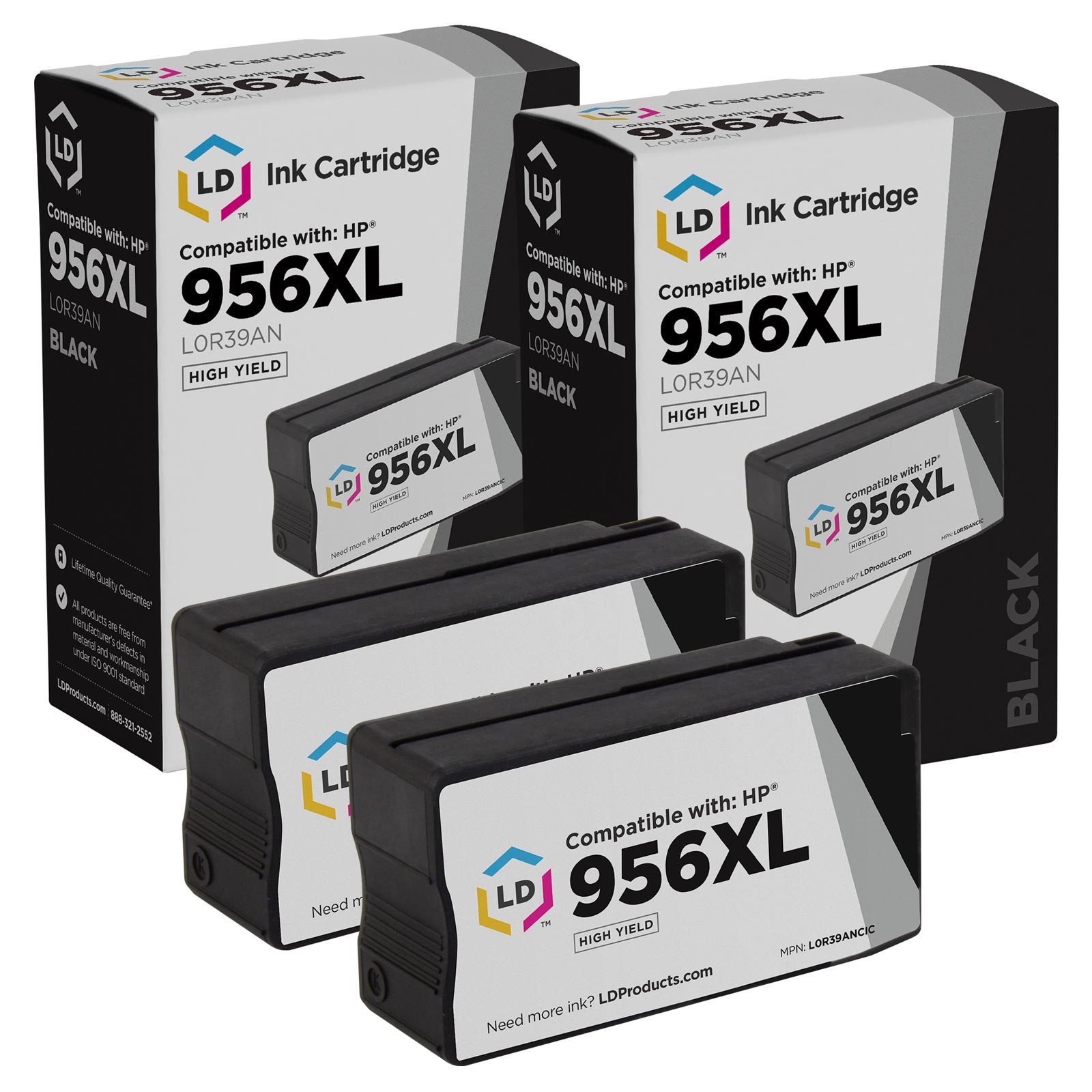 LD Compatible Replacement for HP 956XL / L0R39AN Extra HY Black Ink 2-Pack