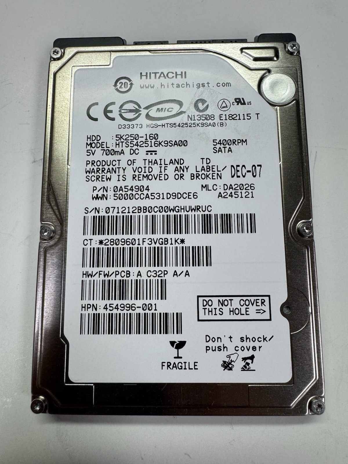 Hitachi 5K250-160 HTS542516K9SA00 160GB Laptop Hard Drive 2.5" 160 GB WORKS USA