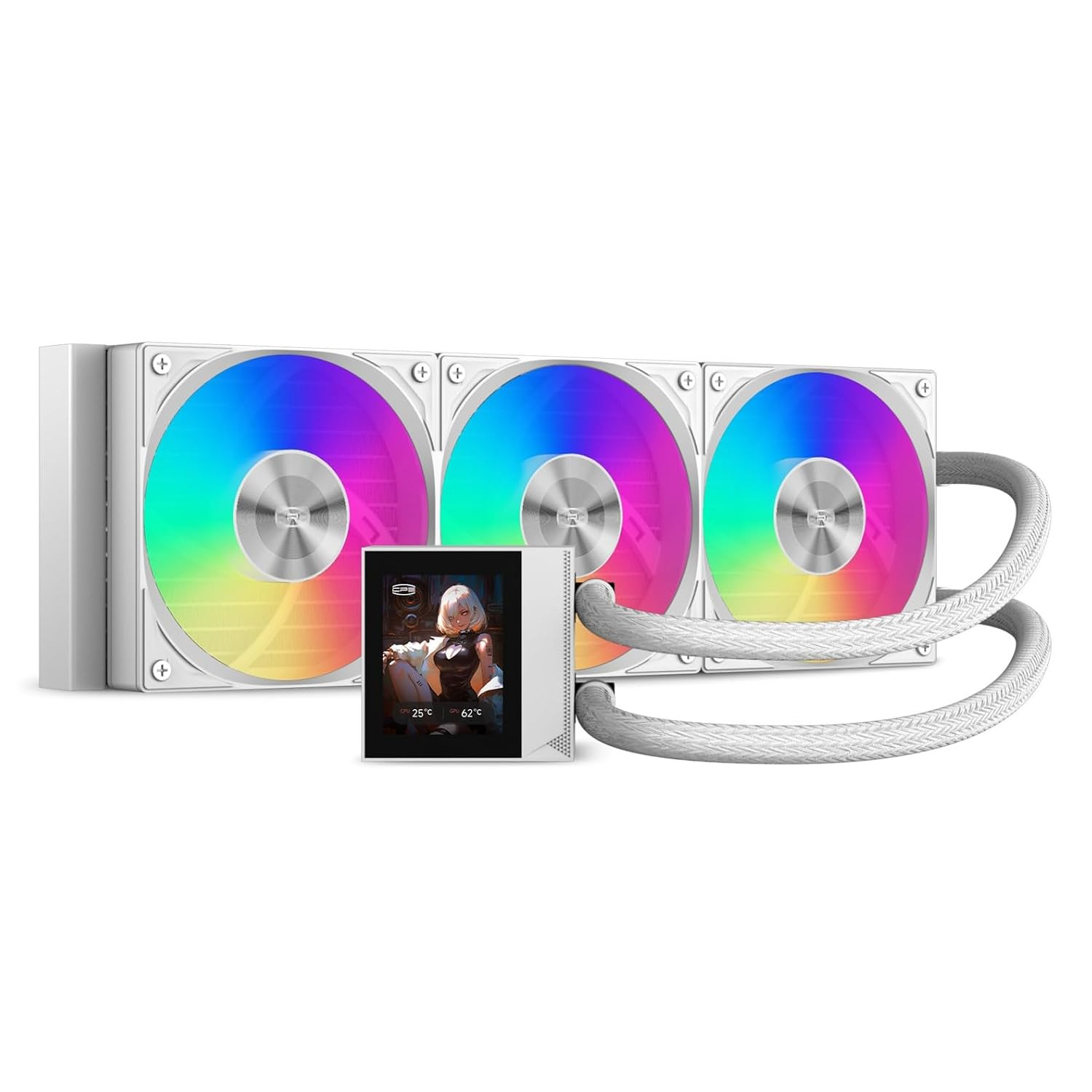 DC360 360Mm AIO CPU Cooler, 2.4-Inch IPS LCD, ARGB Fans, White | Customizable LC