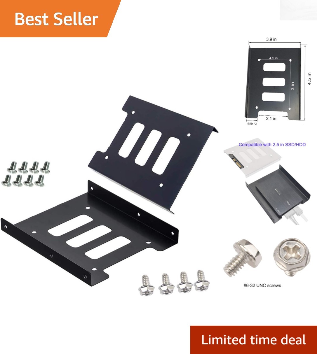 Effortless Installation 2.5" to 3.5" Drive Bay Mounting Brackets - 2 Pack