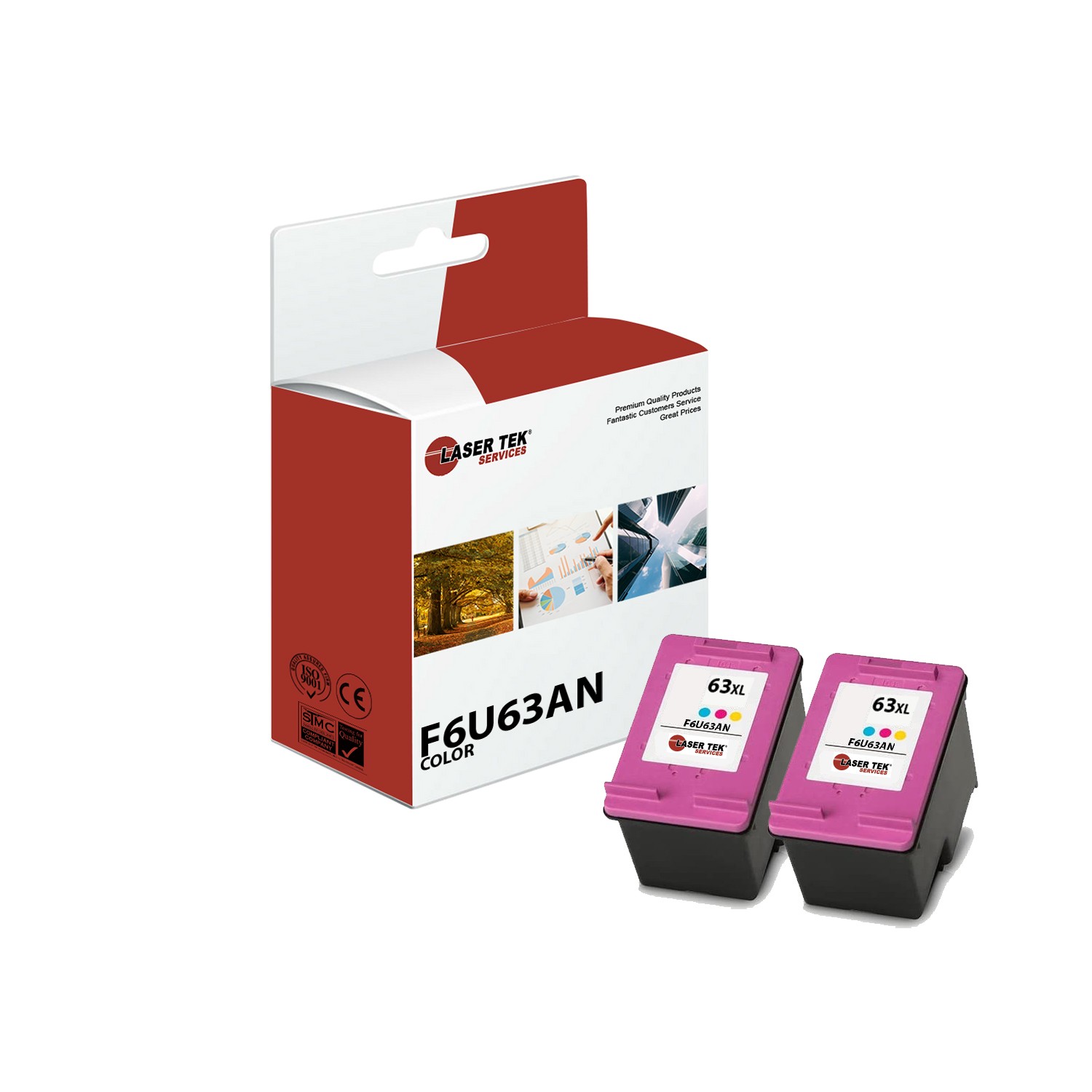2Pk LTS 63XL F6U63AN Color HY Compatible for HP Deskjet 1112 2130 3630 3632 Ink