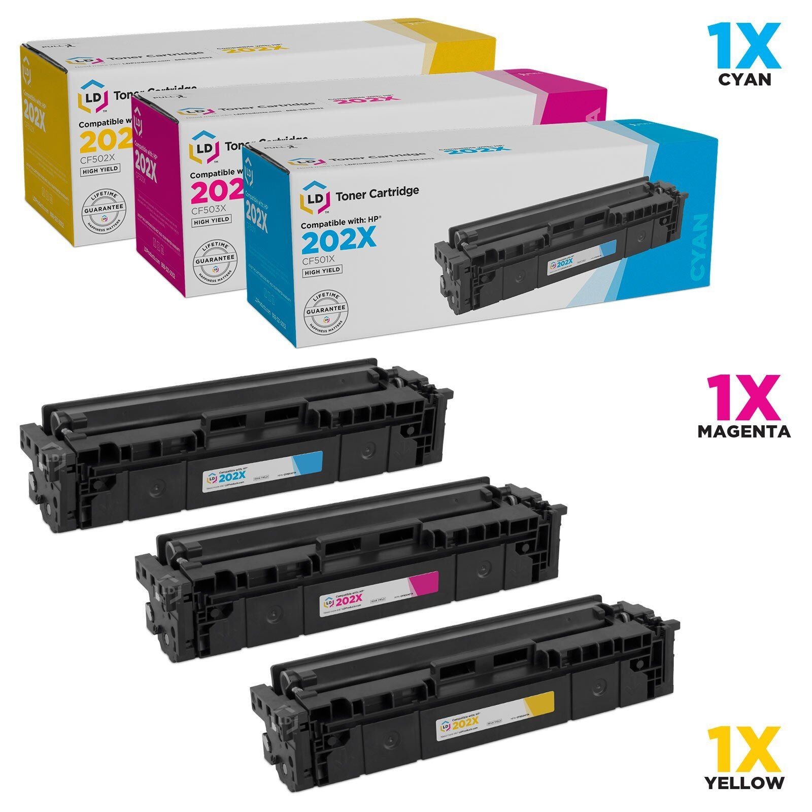 LD 3pk Comp Laser Toner Color Cartridge for HP 202X Cyan Magenta Yellow M254dw