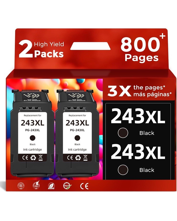 Compatible 243XL Black Ink Cartridge Replacement for Canon PG-243 XL PG243(2 Pac