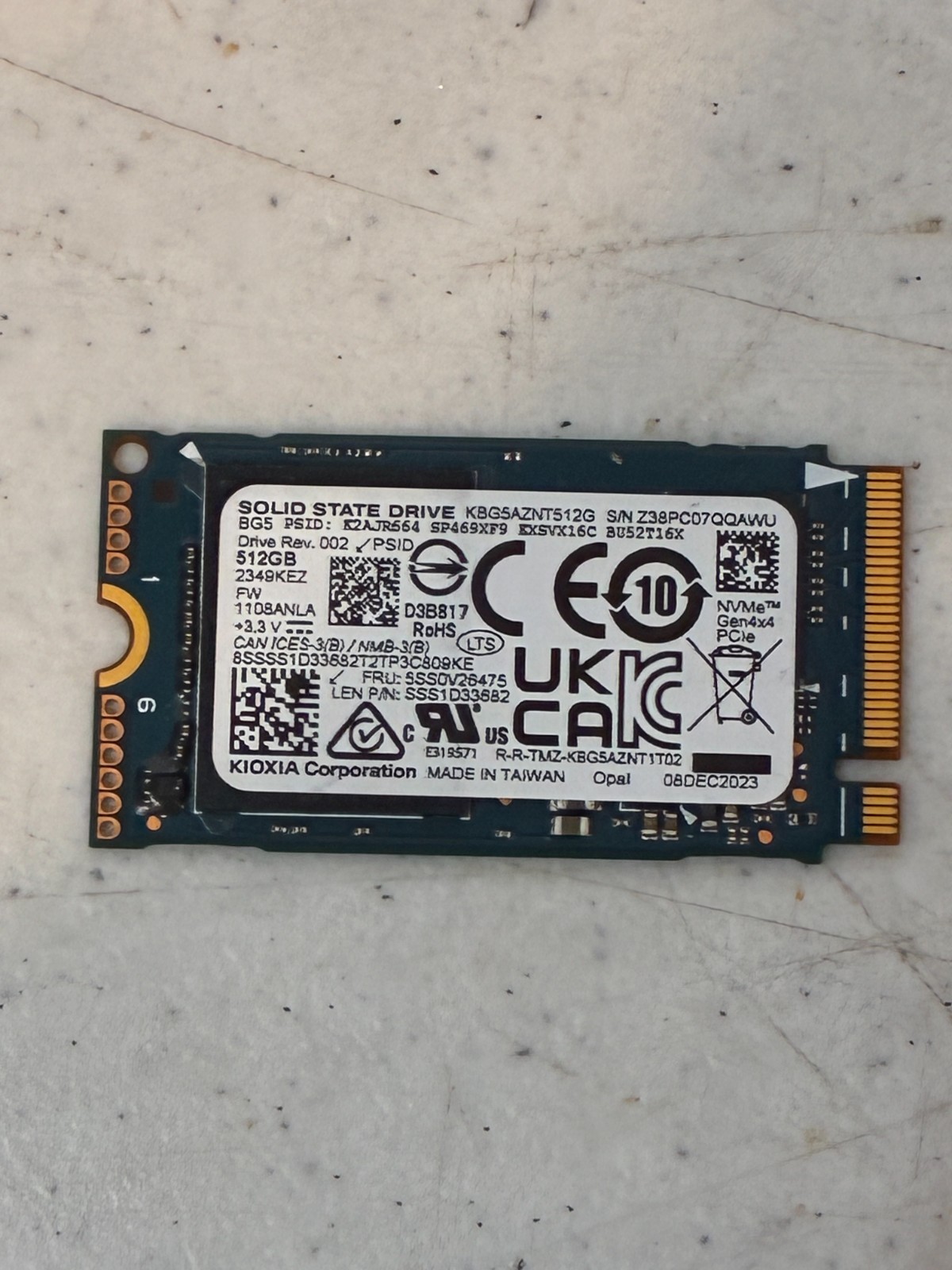Kioxia BG5 512GB M.2 2242 NVMe PCIe Gen4 SSD KBG5AZNT512G Lenovo FRU SSS0V26475