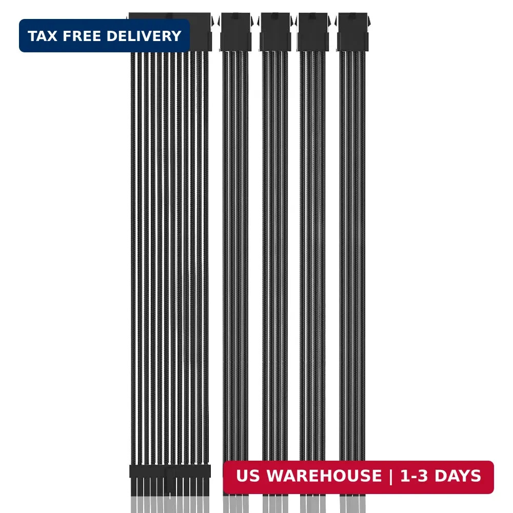 Generic PSU Cable Extension Kit 30CM Length with Cable Combs 1x24Pin/2x8Pin(4+4)
