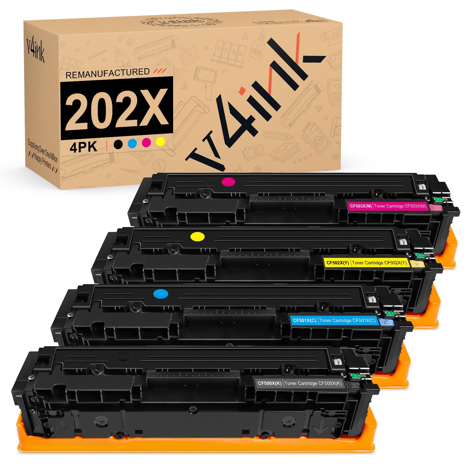 v4ink 202X Toner Cartridges Compatible HP 202A CF500X 4-Pack Color CF500X-4PK-HP