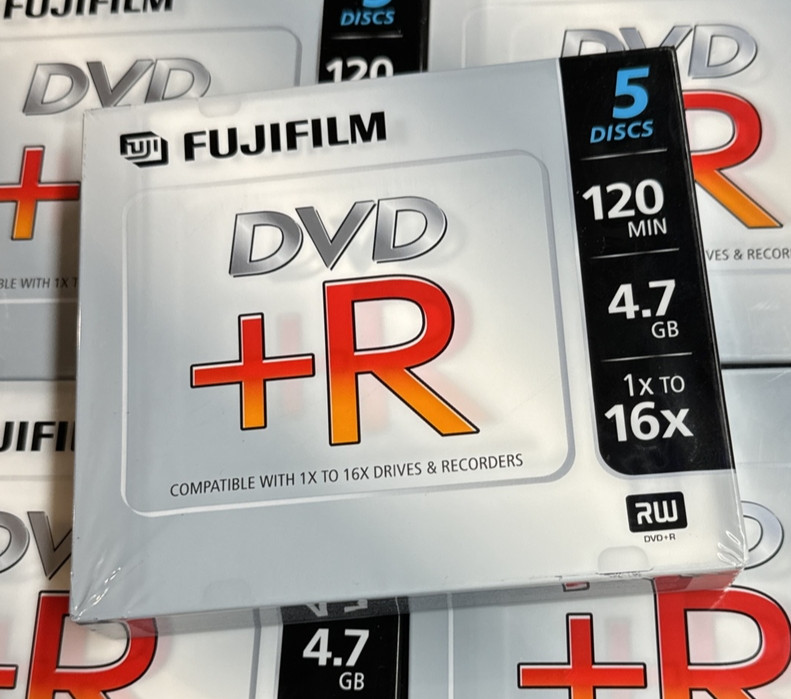 5 Disc Pack Fujifilm DVD+R RW Camcorder 4.7 GB / 120 Min 16X/ For Videos