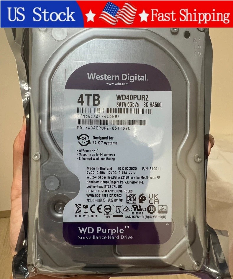 New Western Digital WD40PURZ 85TTDYO Purple 4TB 5400RPM 3.5" SATA 64MB HDD