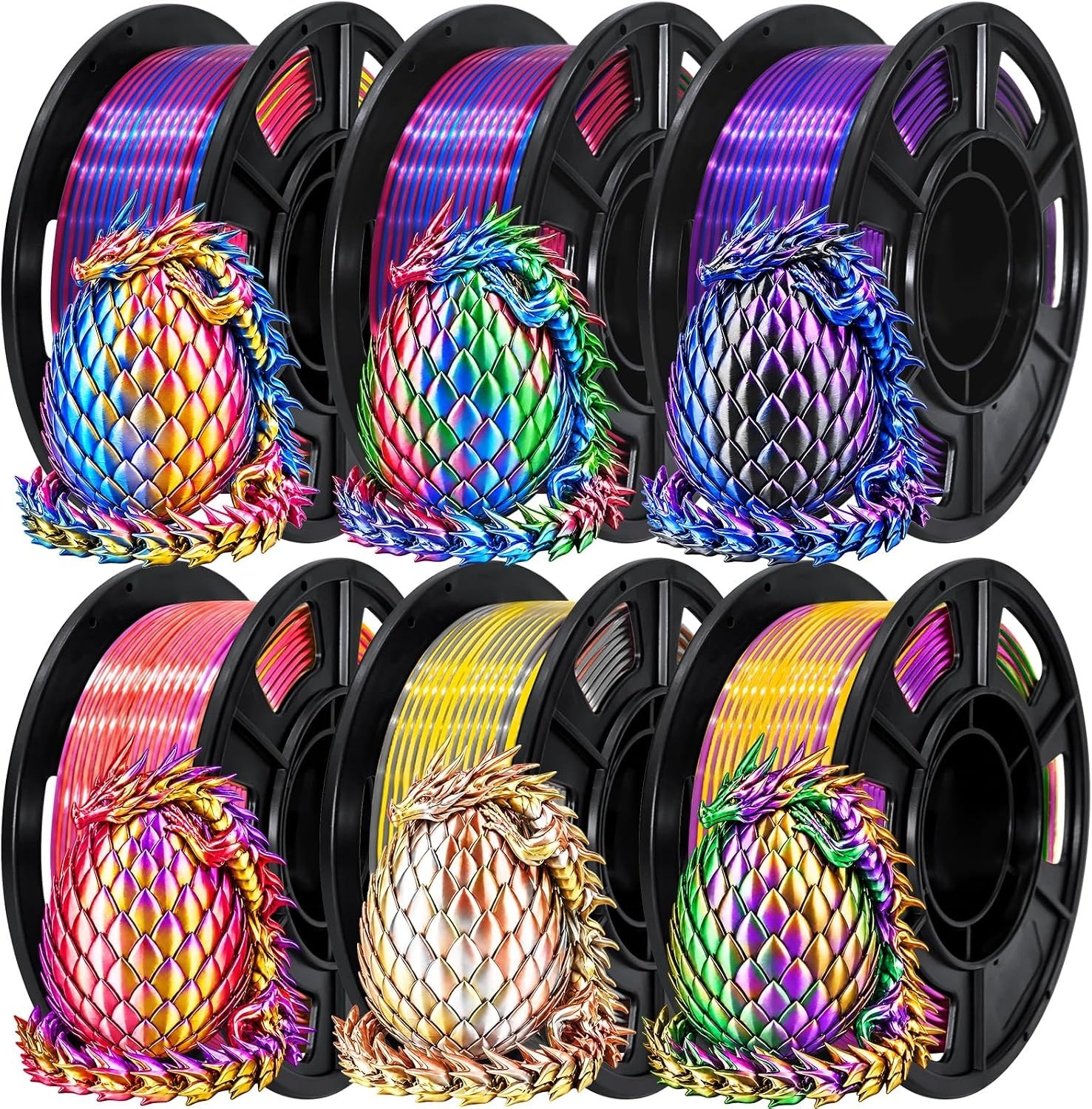 3D Printer Filament Bundle - 1.75mm PLA+ Tri-Color, 250g x 6 Spools for Printing