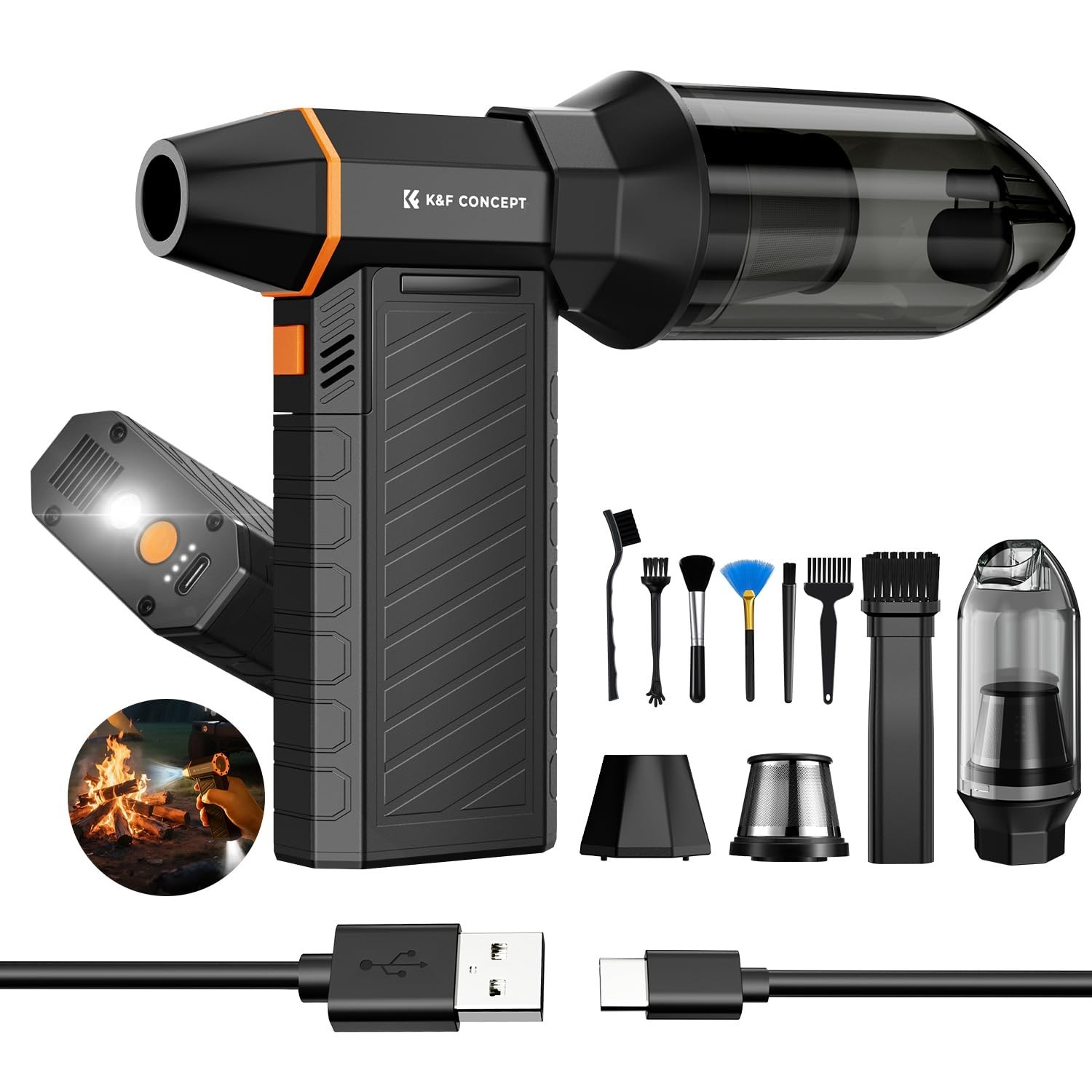 2-in-1 Magnetic Compressed Air Duster with LED Light - Blower & Suction Tool