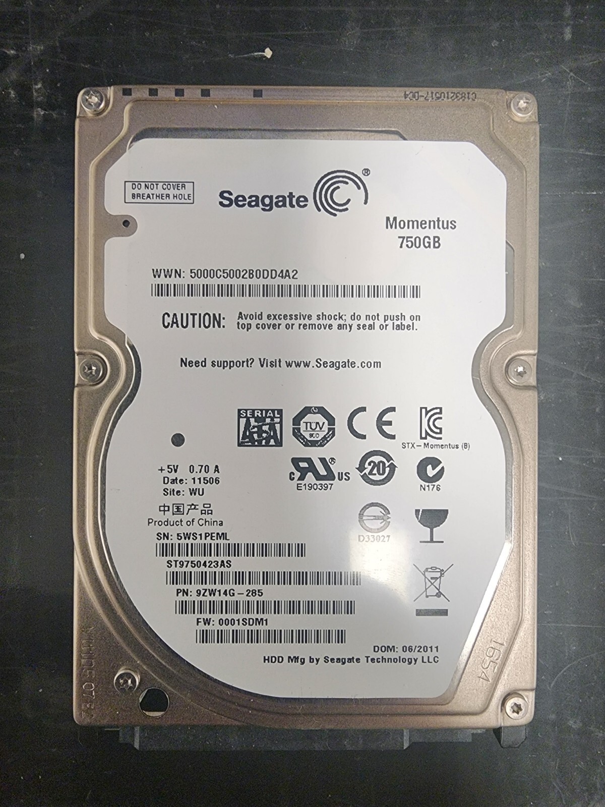 Seagate 750Gb HDD Hard Drive 2.5" ST9750423AS Tested 