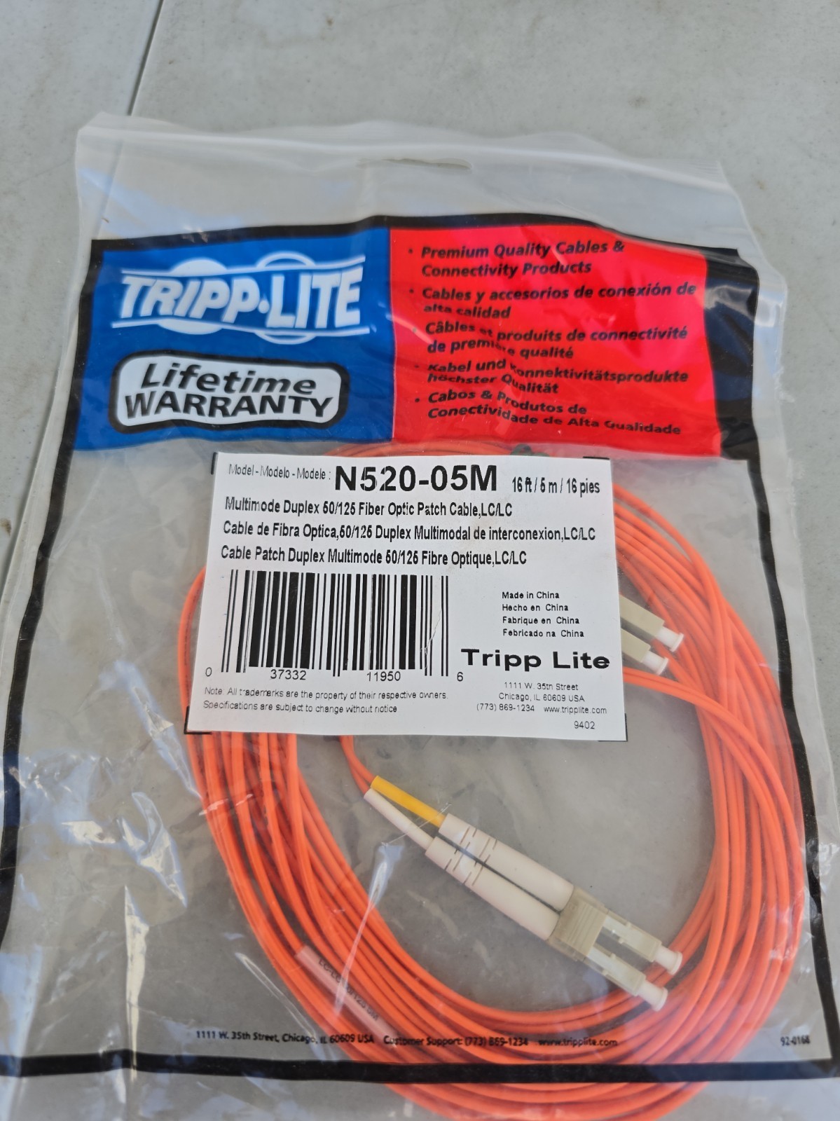Tripp Lite N520-05M 5m Fiber Optic LC Male to Male Patch Cable - Sealed