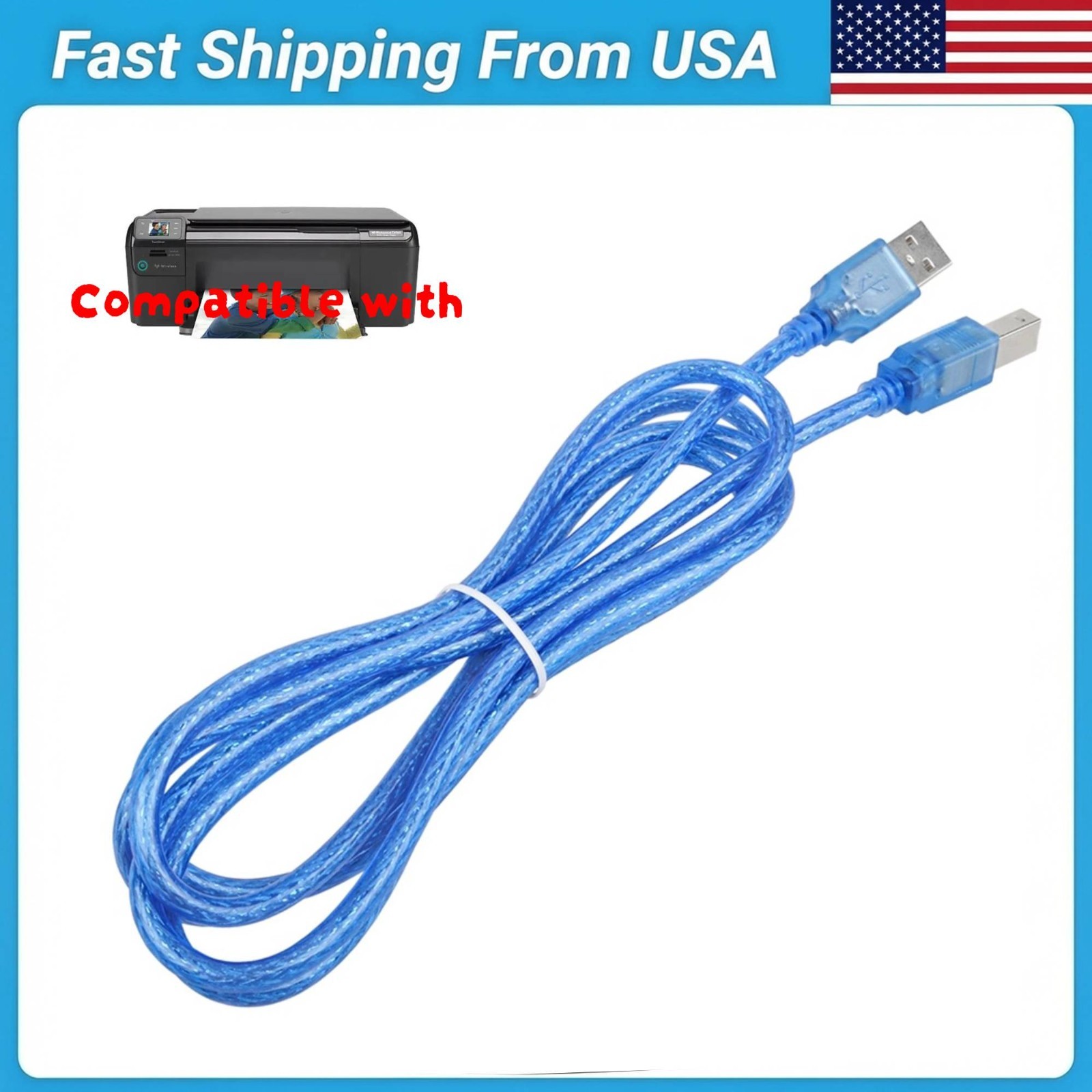 6ft Printer Cable Cord Lead for HP PhotoSmart C4700 C4180 C7150 C4100 C6300