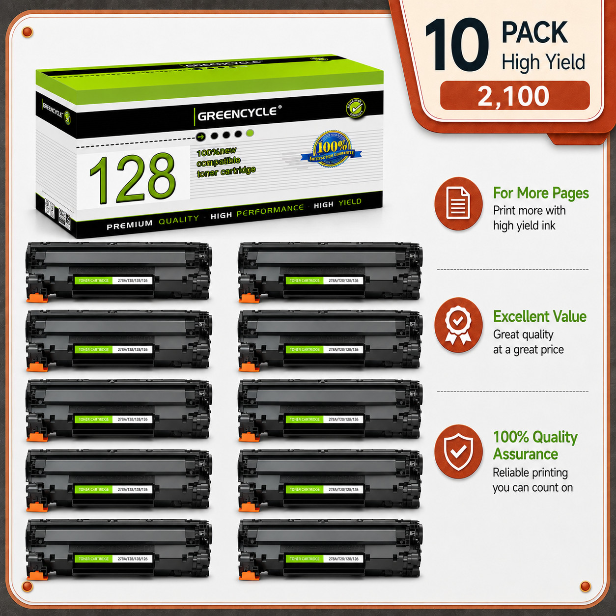 CRG128 Toner Cartridge 10X For Canon 128 ImageClass MF4770n MF4880dw D530 D550