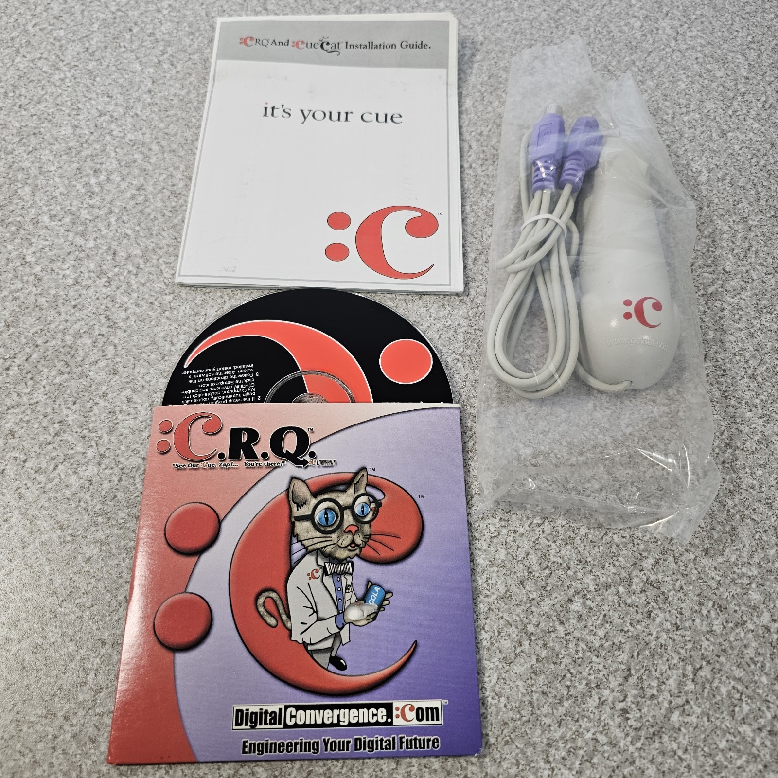 CueCat Barcode Scanner Complete Kit Digital Convergence w CD Manuals Vintage
