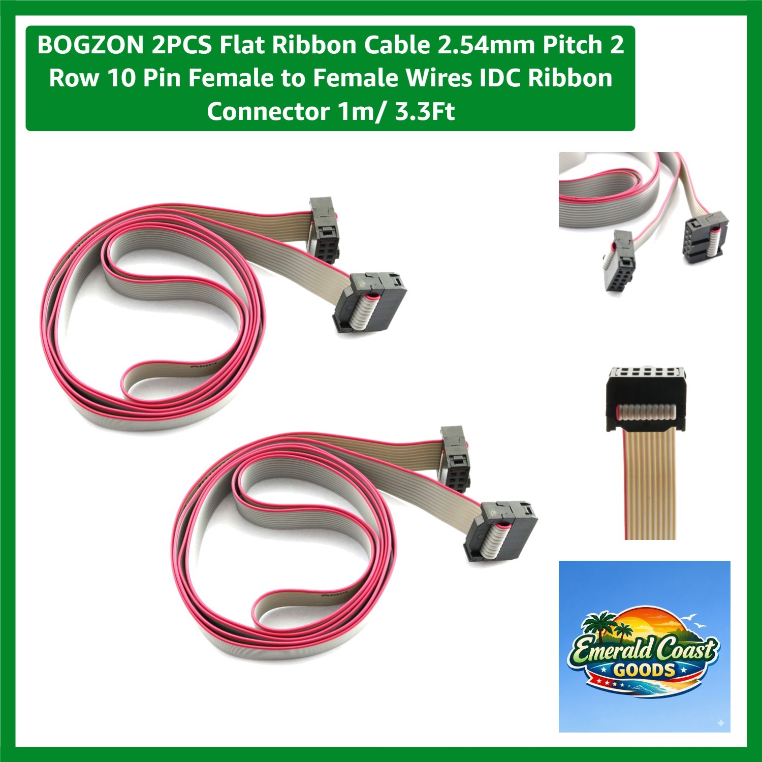 2PCS 1m Tangle-Free Flat Ribbon Cable 2.54mm Pitch for Programmers - 10 Pin