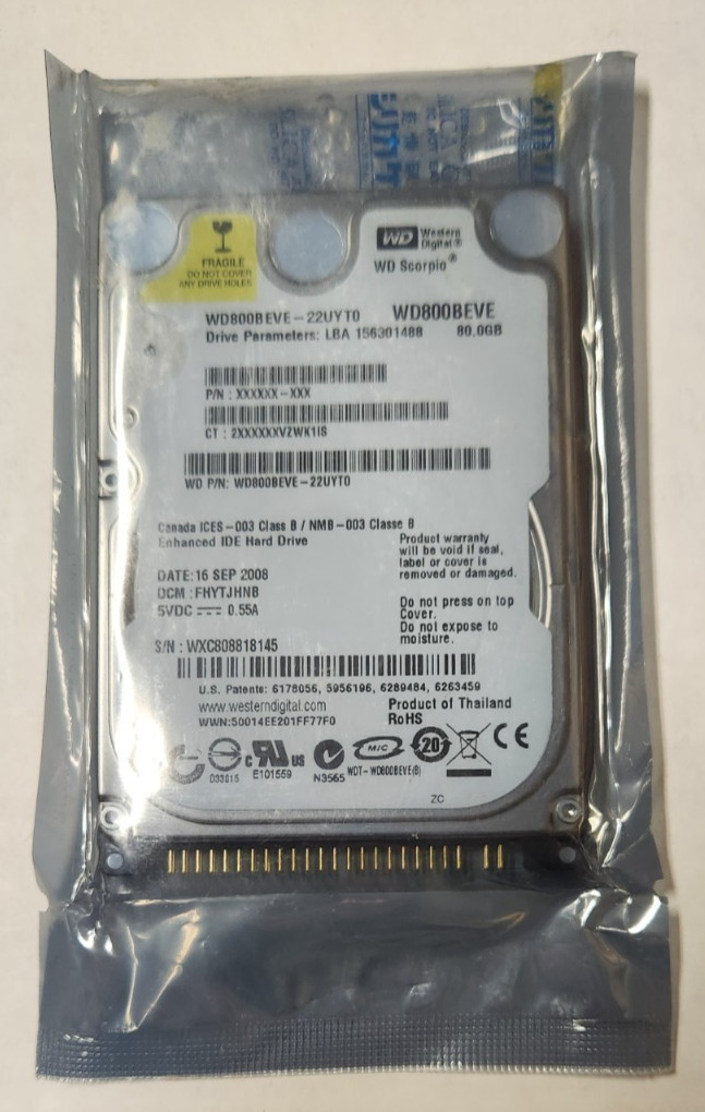 Genuine Western Digital WD800BEVE 80.0GB WD Scorpio Enhanced IDE Hard Drive