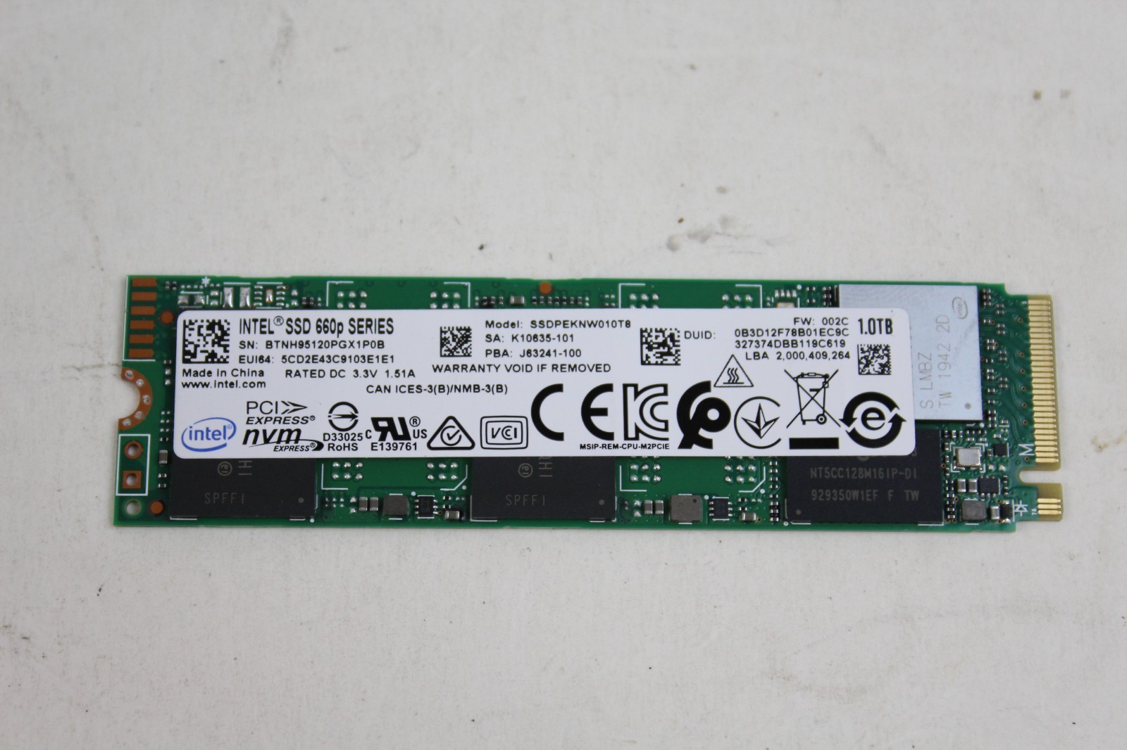 Intel 660p Series 1TB M.2 NVMe PCIe Internal SSD solid state drive