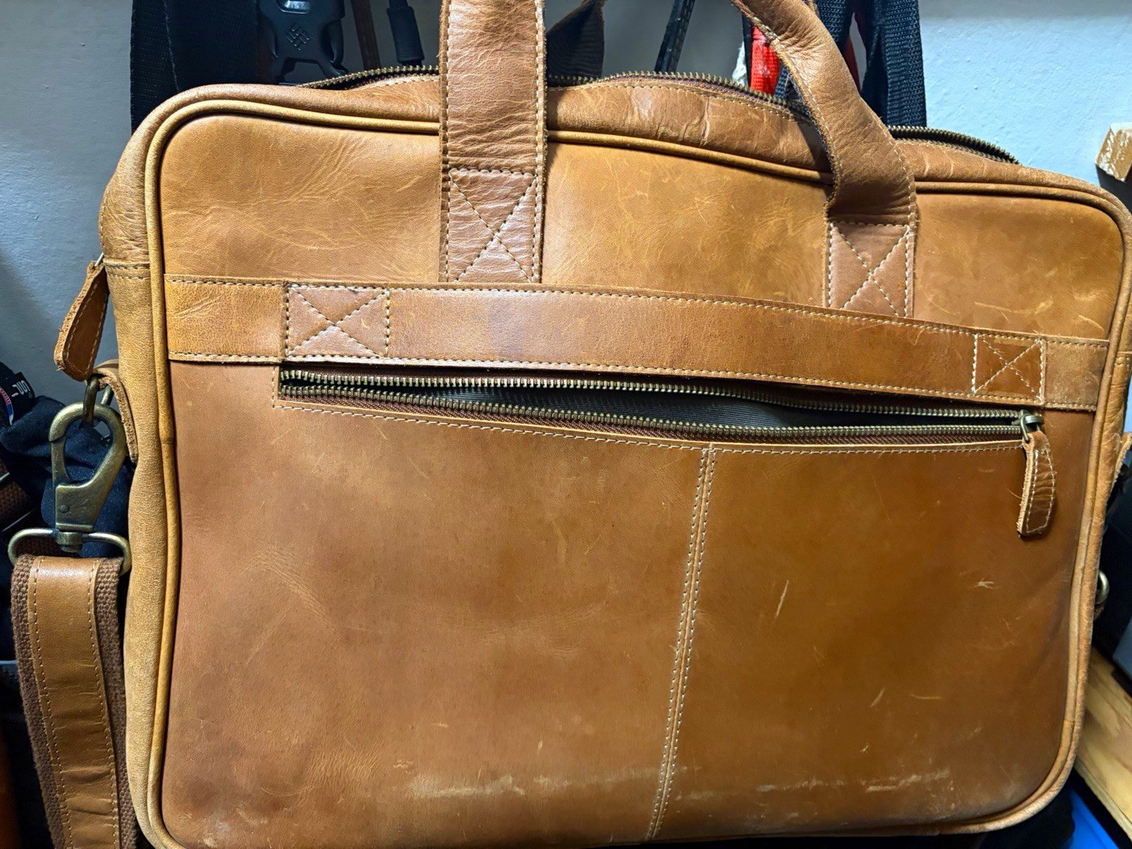 KomalC Brown Leather Briefcase for 16in Laptop, Padded