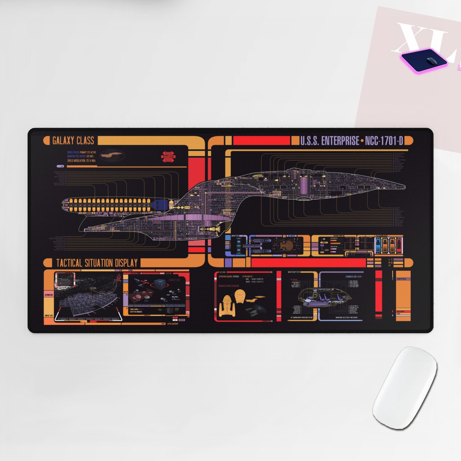 LCARS Enterprise D Mouse Pad, XL Desk Mat I Best of Both Worlds, Gaming Playmat