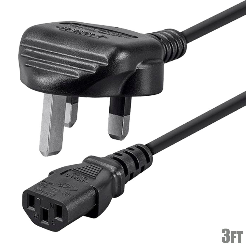 3FT England Standard Power Cord Cable BS 1363 (UK) to IEC 60320 C13 18AWG Gauge