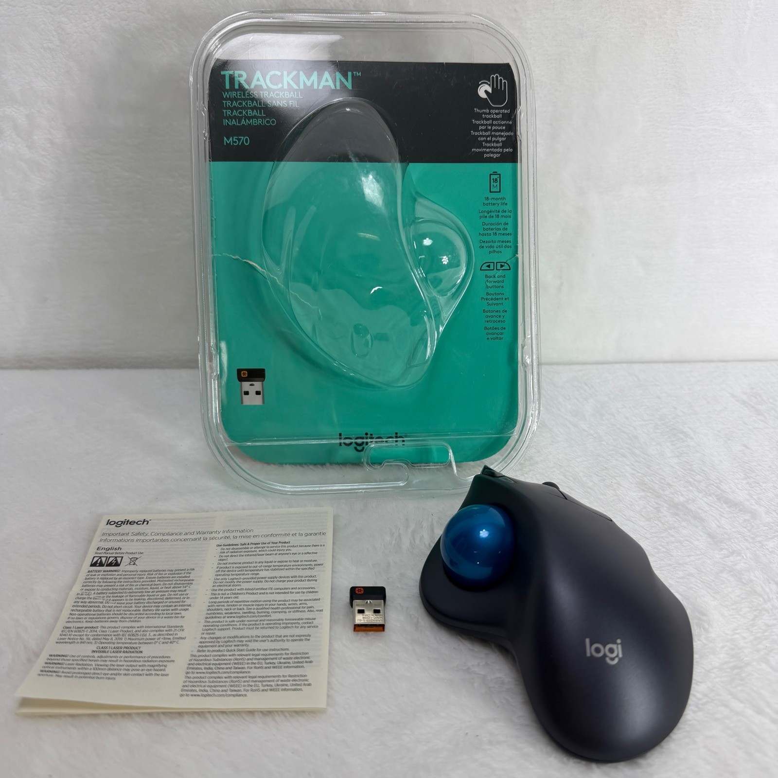 Logitech Trackman M570 Wireless Trackball Mouse Graphite Blue New Open Package