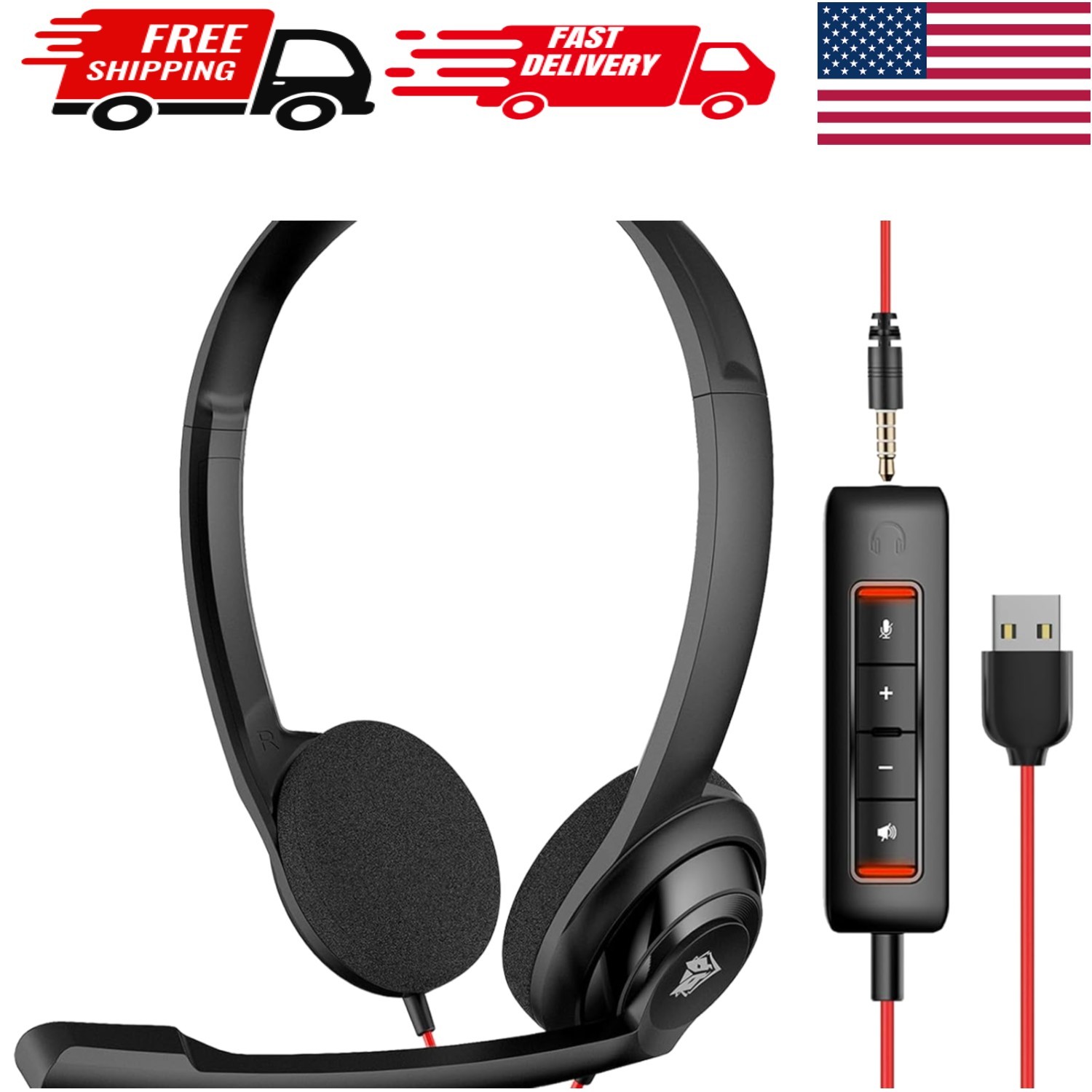 Lightweight USB Headset with Boom Mic for Calls & Online Meetings