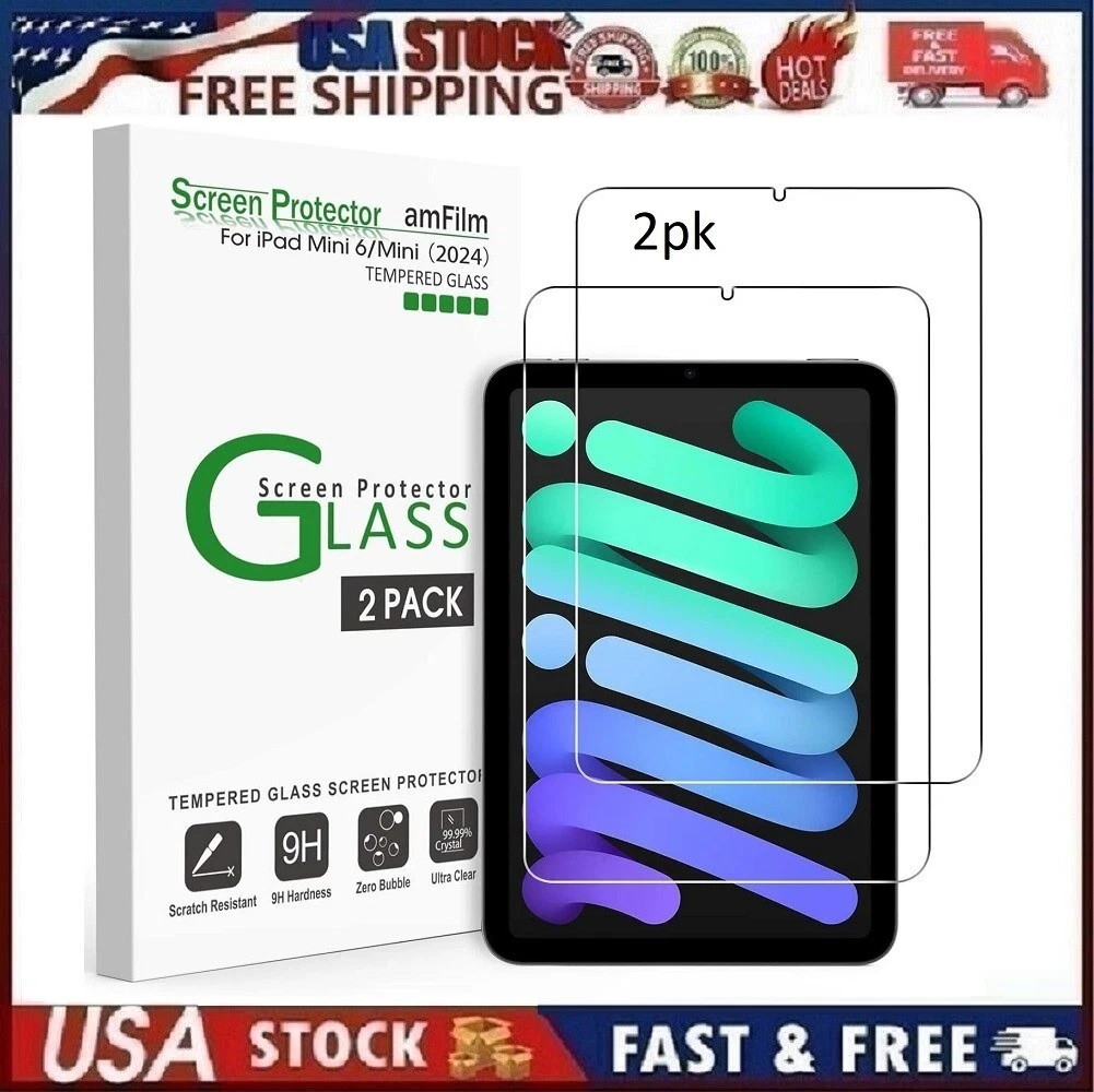 amFilm 2-Pack iPad Mini 7/6 Glass Screen Protector (2024,2021 7th/6th Gen)