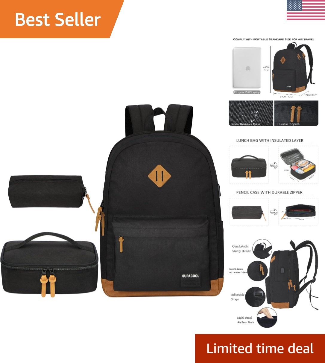 Ergonomic Laptop Backpack Set with USB Port & Anti-Theft Pocket - 23L Capacity
