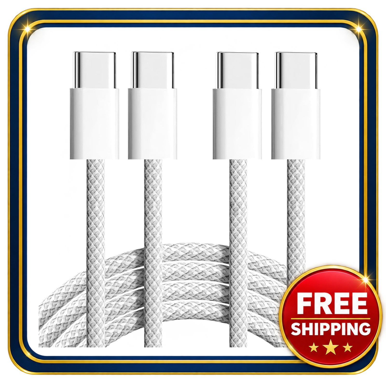USB C Cable 3.3FT 2 Pack Braided White 60W PD Data Sync