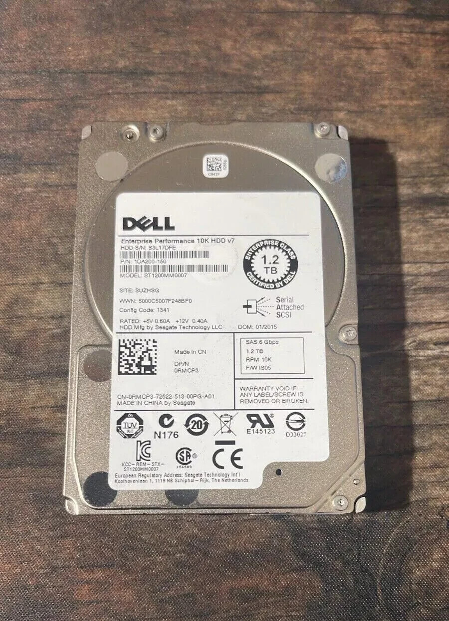 0RMCP3 ST1200MM0007 Dell 1.2TB 10K RPM 6Gbps 2.5" SAS SERVER Hard Drive 1DA200
