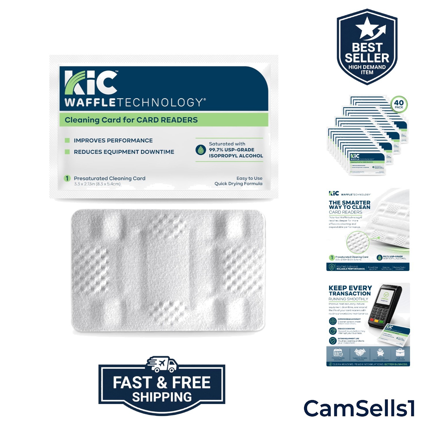 40 Pack of  Cleaning Cards for Card Readers - Quick Drying & Effective