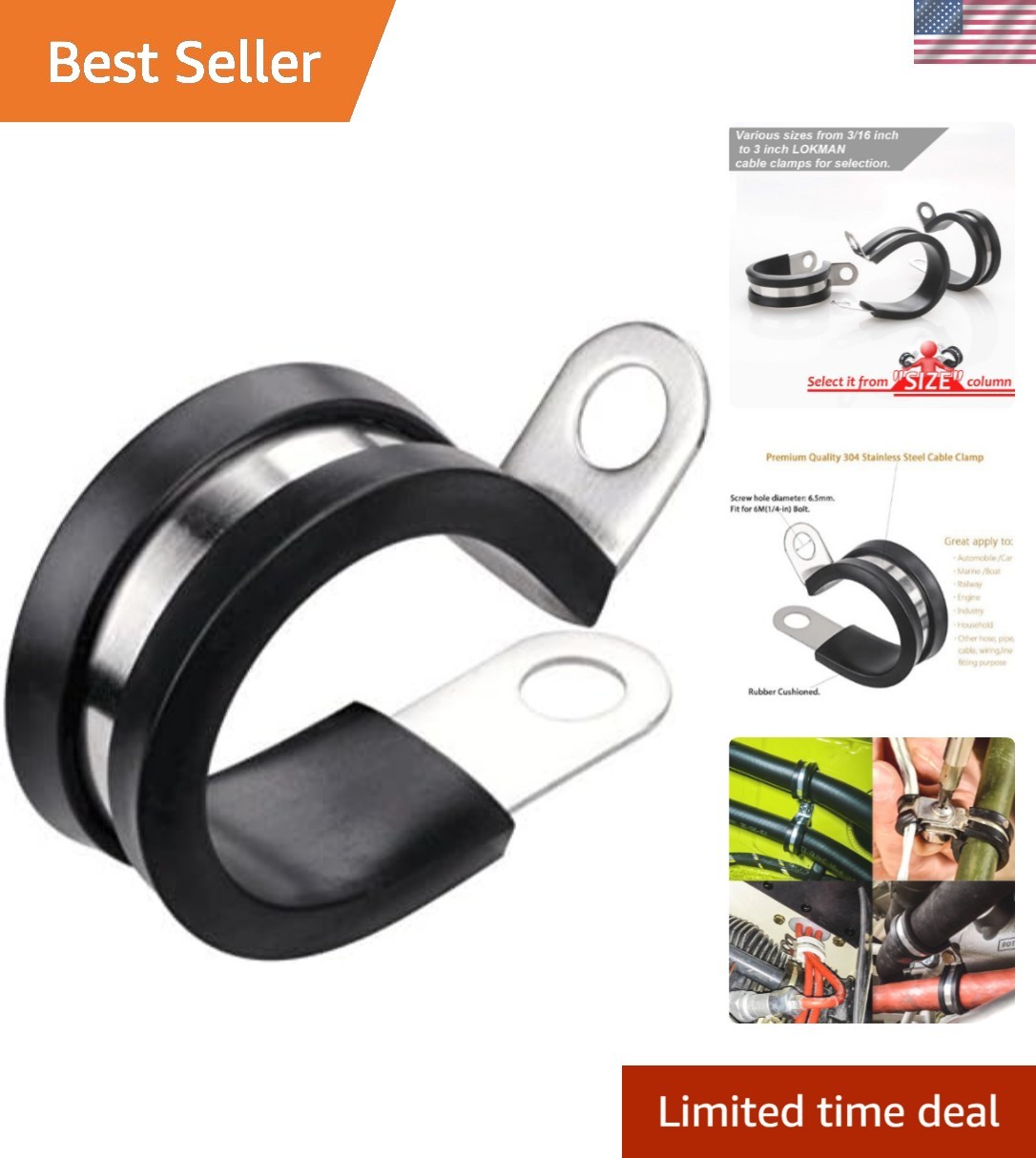 Versatile 20 Pack of 3/4 Inch Rubber Cushioned Stainless Steel Cable Clamps