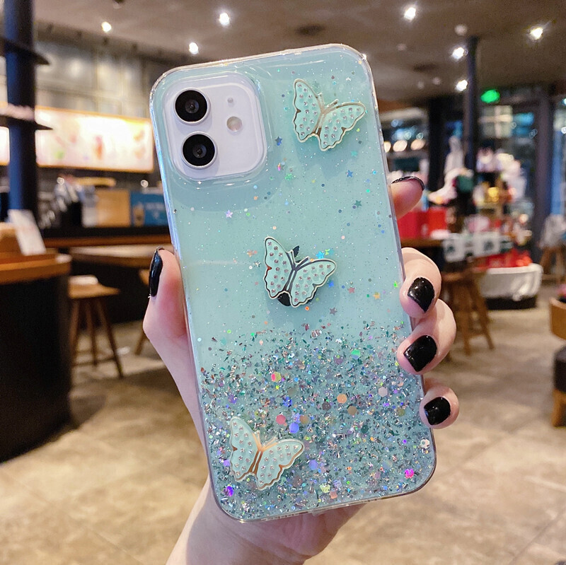 Luxury Butterfly Glitter Bling Cover Case for 16 15 14 13 12 11 Pro Max 8 7 XR