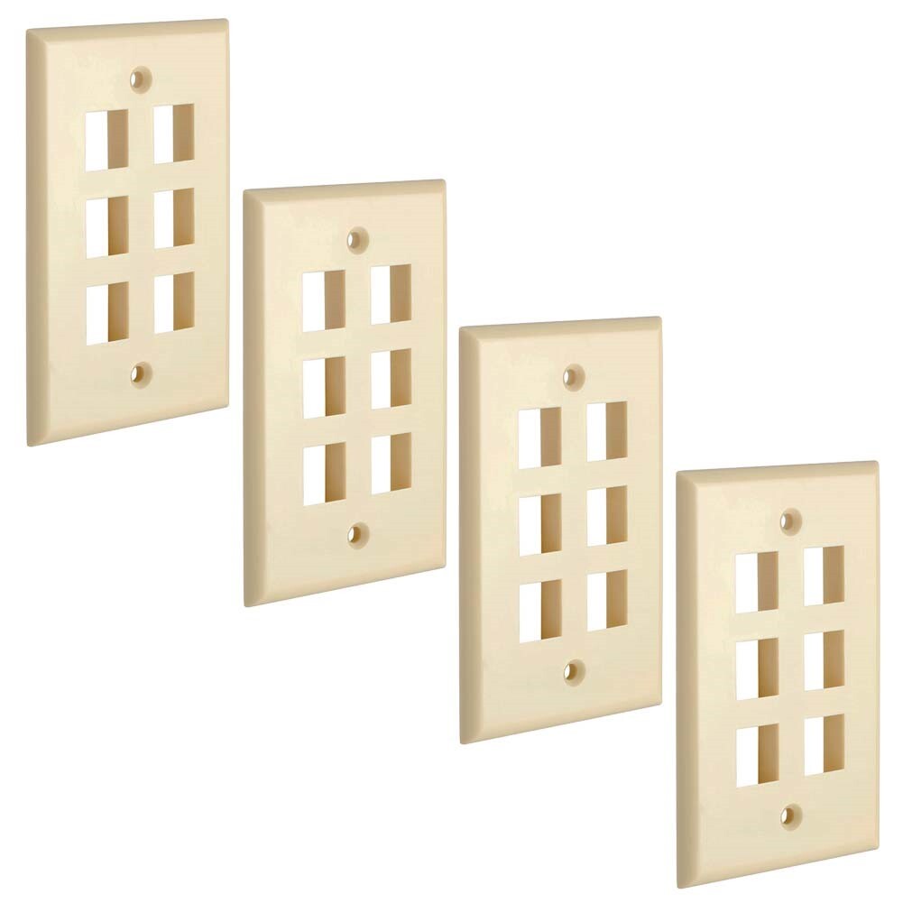 4x 6-Port/Hole 1-Gang Keystone Jack Insert Wall Plate Faceplate A/V Network