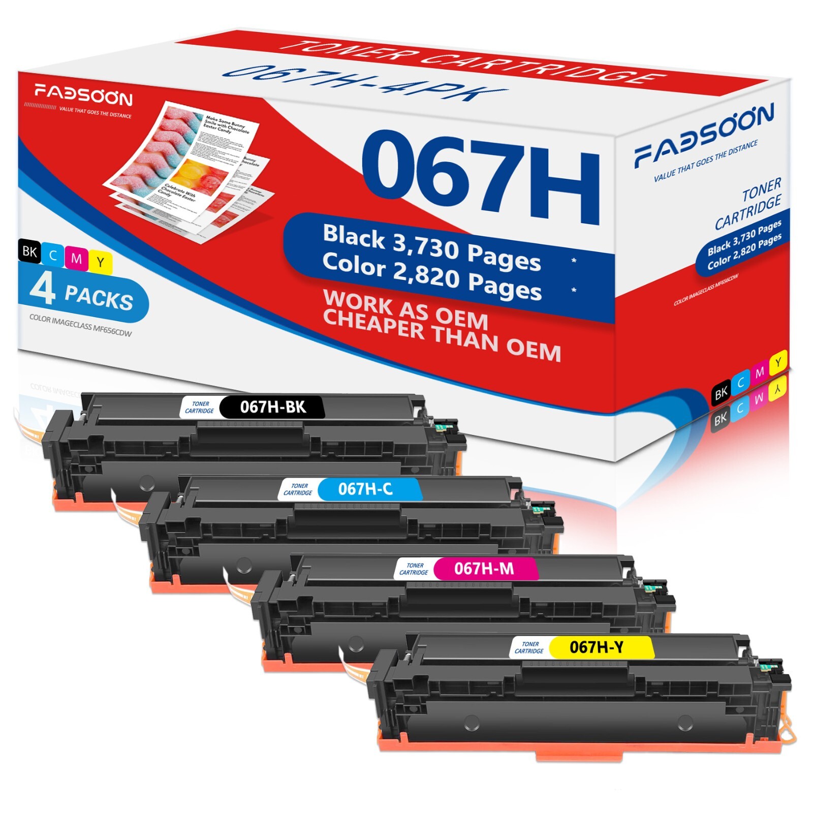 FADSOON® 067H Compatible Toner Show Ink Levels for Canon MF656Cdw 4-PK BK/C/M/Y