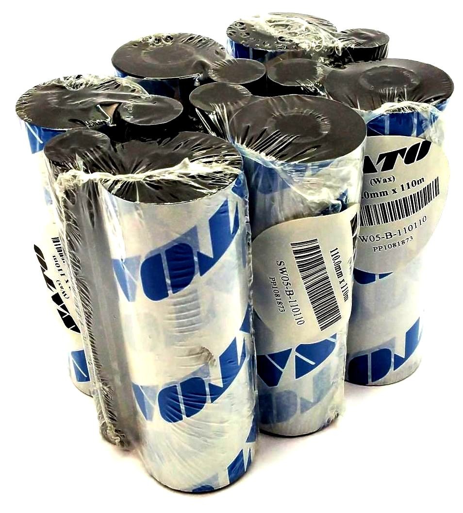 Sato 4.33" x 360' Wax Ribbons Thermal Transfer SW05-B-110110 Genuine - 6 Rolls