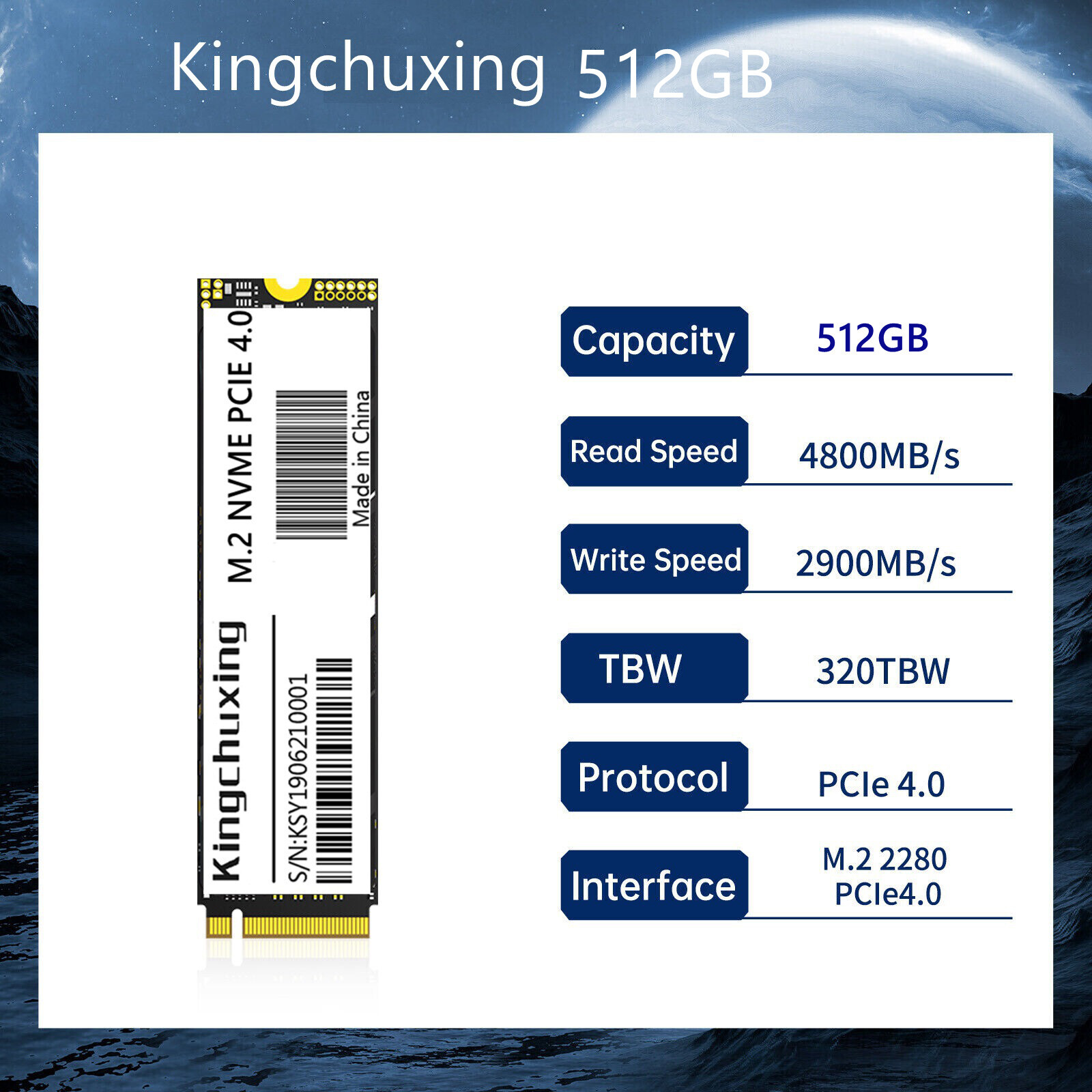Kingchuxing 2TB M.2 SSD NVMe 2280 PCIe 4.0 5000MB/S Internal Solid State Drive