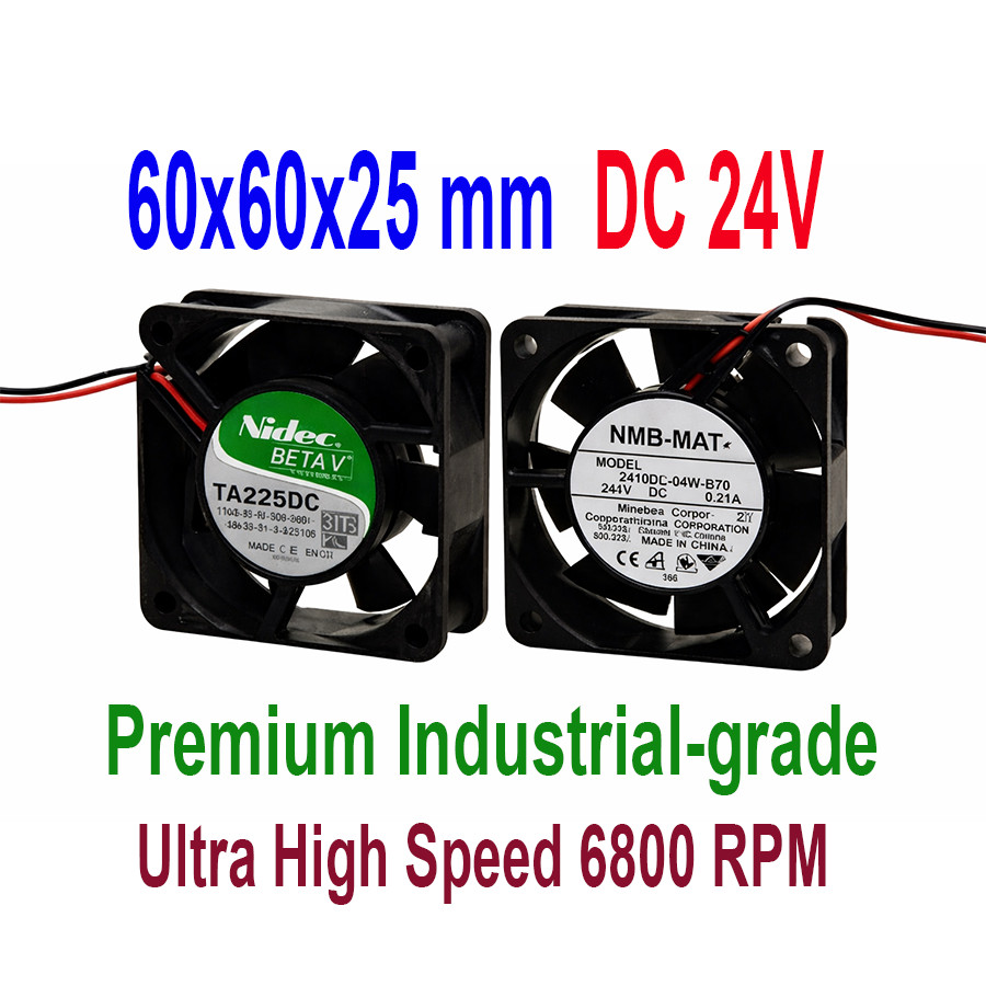 60x60x25mm 24V 6800RPM Ultra High Speed Industrial Fan Ball Bearing NMB or Nidec