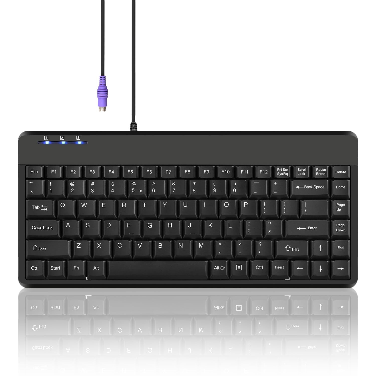 Perixx PERIBOARD-409P Mini PS/2 Keyboard Black US English 87-Key Wired