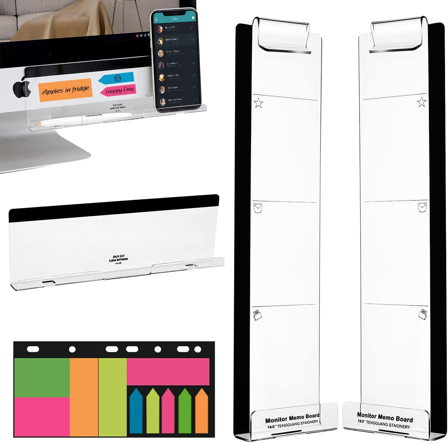 Monitor Memo Boards for Computer, Set of 3 (Left & Right & Bottom) Multifunction