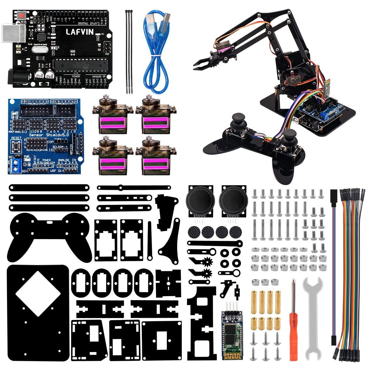 Acrylic Robot Mechanical Arm Claw Kit 4DOF Compatible with Arduino IDE DIY CD