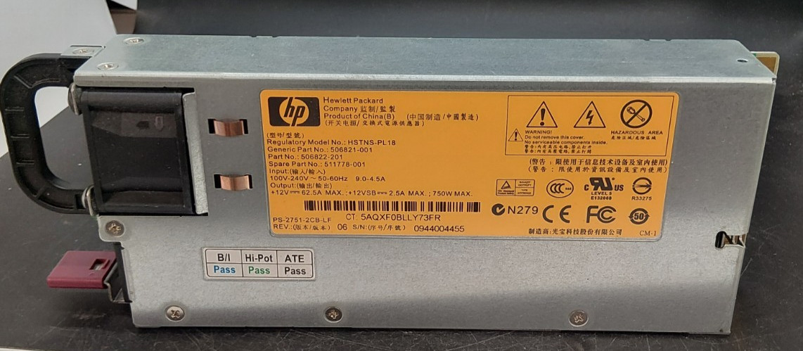 HP HSTNS-PL18 506821-001 506822-201 511778-001 750W Power Supply
