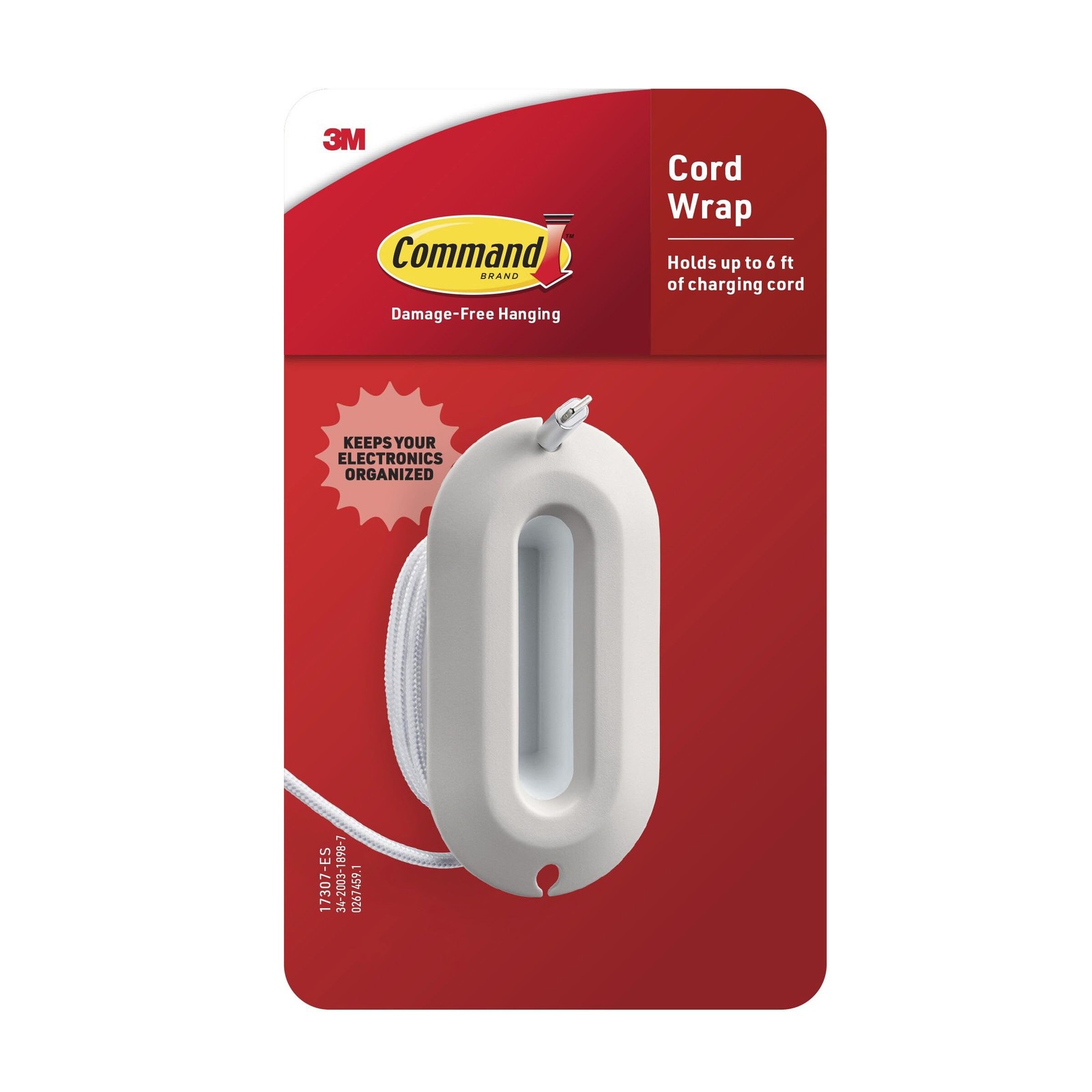 Cord Wrap, 2 Units and 4 Medium Strips, White, 1 Unit Holds up to 6 ft of Cha...