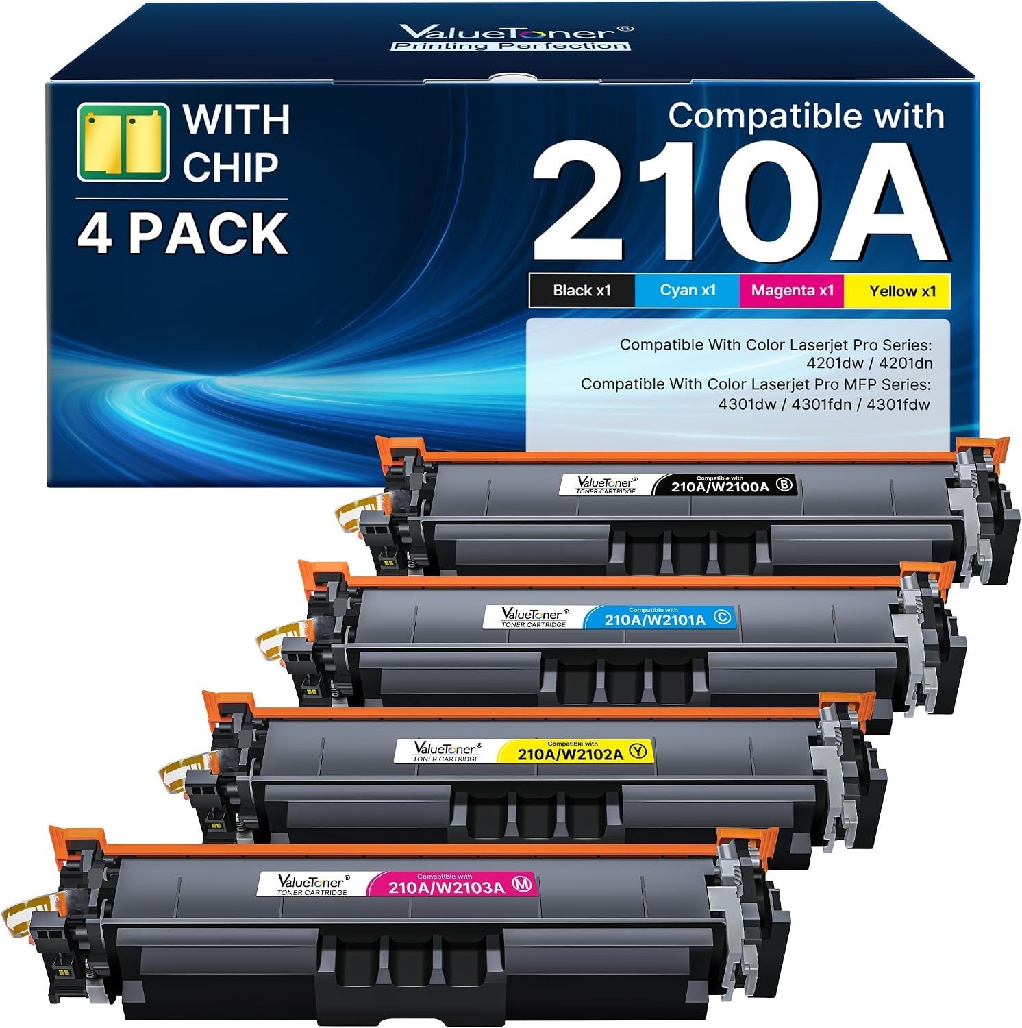 4 Pack Compatible 210A Toner Cartridges Replacement for HP Color LaserJet Pro 43