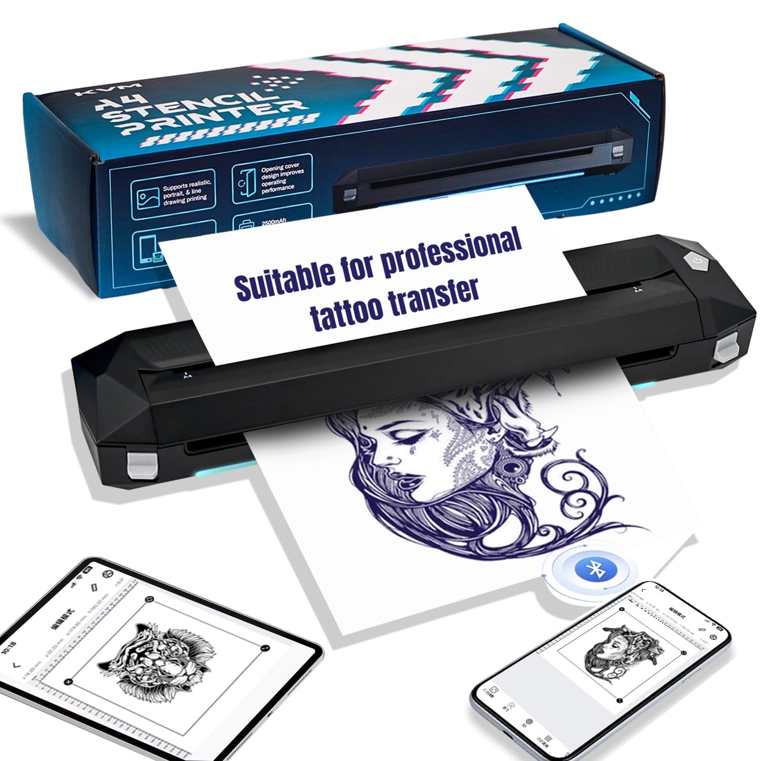KVM Wireless Tattoo Thermal Stencil Printer Bluetooth or USB Interface Therma...