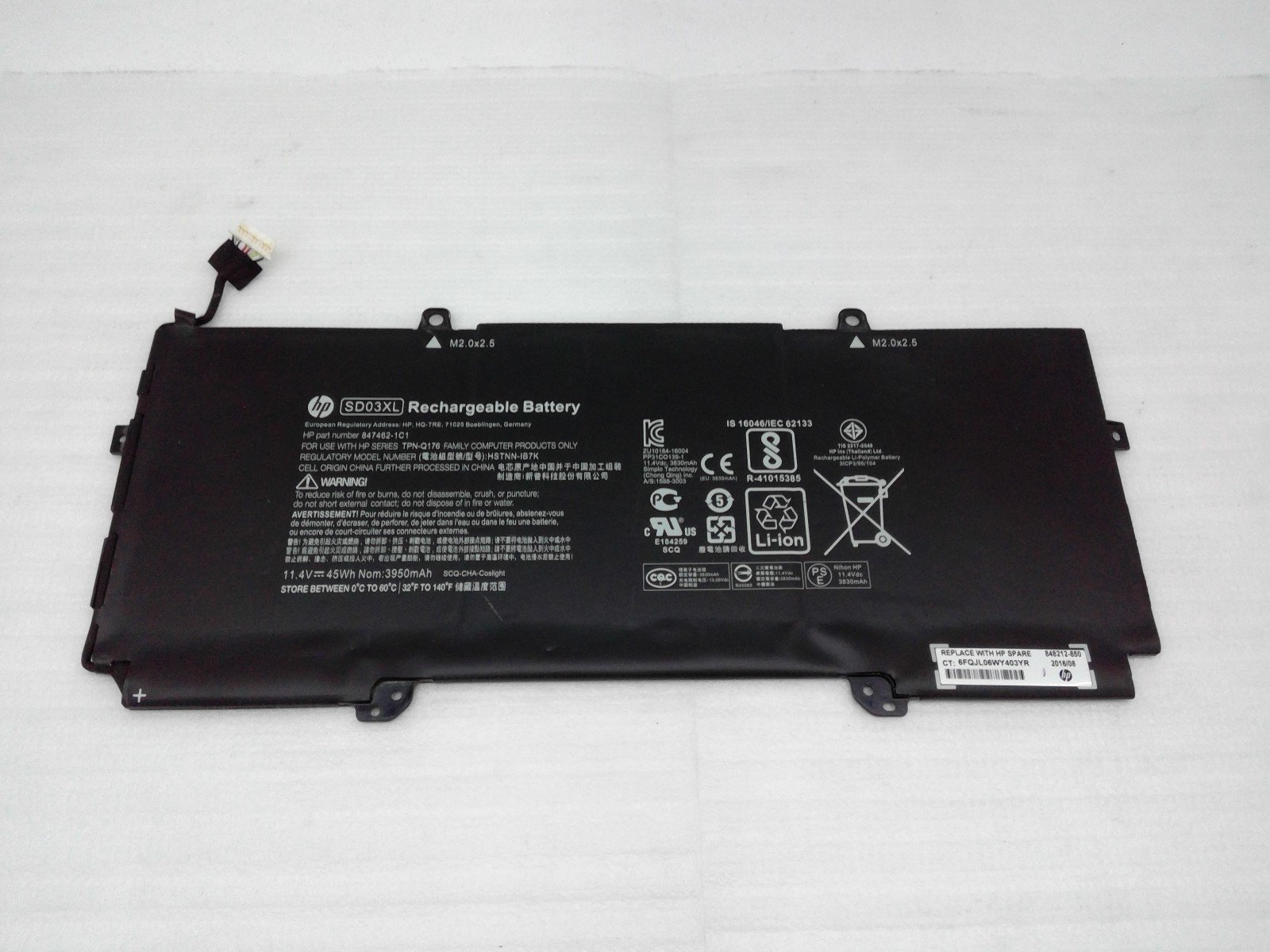 HP Chromebook Battery SD03XL TPN-Q176 G1 Core m5 Genuine  HSTNN-IB7K 847462-1C1